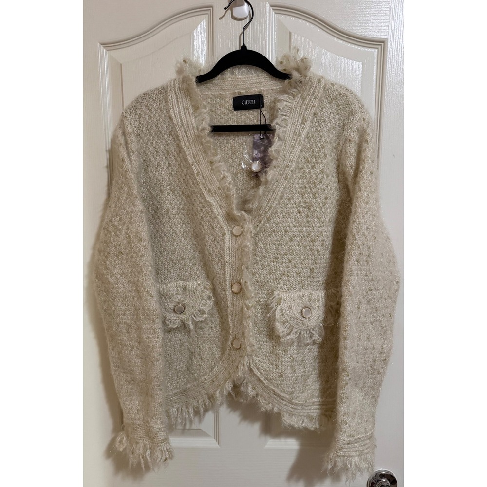 Cider Fringe Cardigan Sweater Cream Cottagecore Granny NEW Women's‎ Large